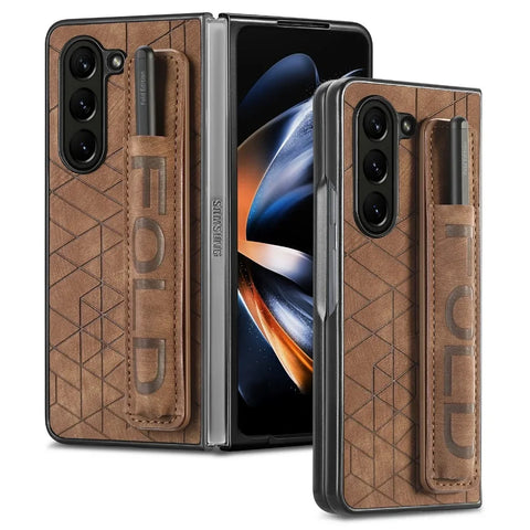 New Ultra Lightweight PU Leather Cover Case With Hand Strap Pen Holder For Samsung Galaxy Z Fold 6 5 4 Series