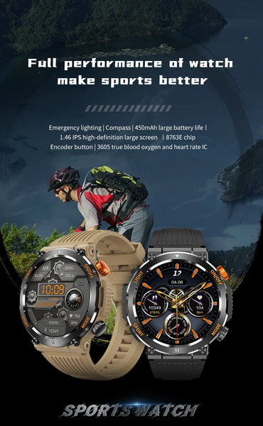 New Outdoor HD Touchscreen Sports Fitness Tracker Smart Watch With Compass & Flashlight