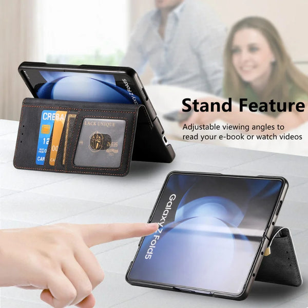 New Multifunctional Magnetic Leather Wallet Case With Zipper Flip Stand For Samsung Galaxy Z Fold 6 5 Series