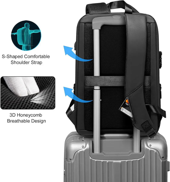 New Expandable Anti-Theft Hard Shell Travel Backpack 15.6 Inch Laptop Bag With USB Port