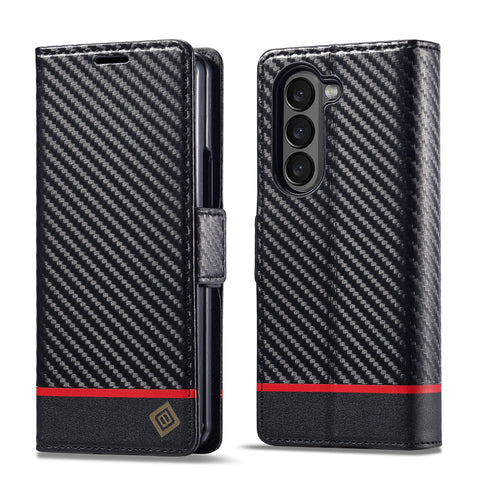 New Carbon Fiber-Textured Wallet Case With Card Holder For Samsung Galaxy Z Fold 6 5 Series