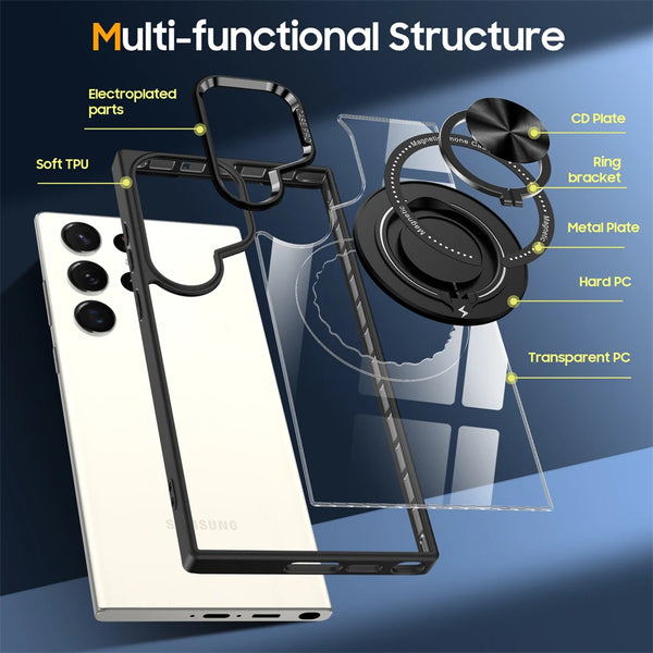 New Ultra Thin Lightweight Transparent Ring Holder Kickstand Protective Cover Case For Samsung Galaxy S24 S23 Plus Ultra Series