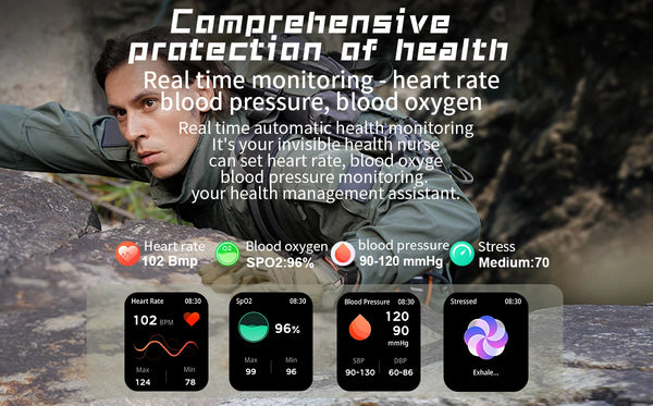 New Multi-Sport Outdoor Rugged Fitness Tracker Men's Smart Watch With Compass For Android IOS