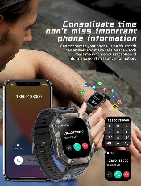 New Multi-Sport Outdoor Rugged Fitness Tracker Men's Smart Watch With Compass For Android IOS