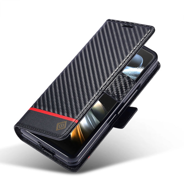 New Carbon Fiber-Textured Wallet Case With Card Holder For Samsung Galaxy Z Fold 6 5 Series