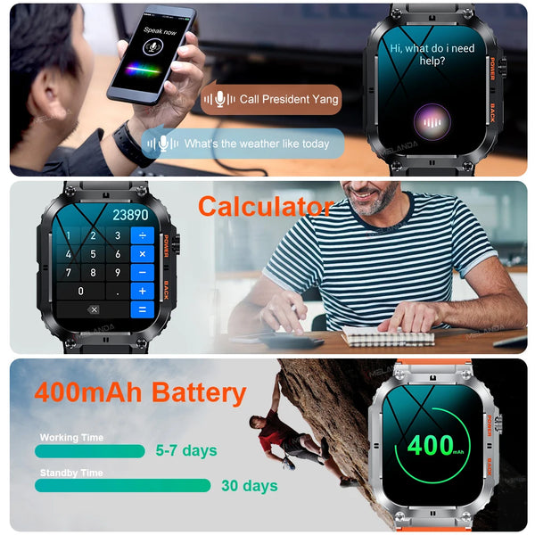 New 1.96'' Large Screen Fitness Tracker Smart Watch With Bluetooth Call For Android IOS