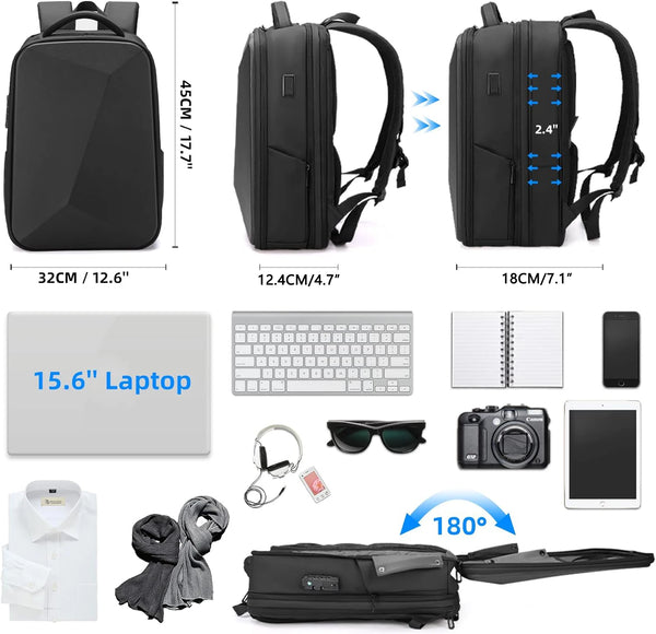 New Expandable Anti-Theft Hard Shell Travel Backpack 15.6 Inch Laptop Bag With USB Port