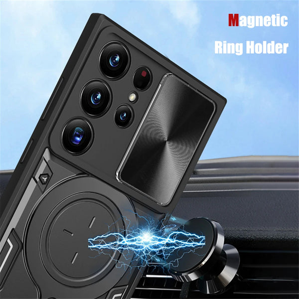 New Magnetic Heavy Duty Armor Case Cover With Ring Holder Kickstand For Samsung Galaxy S24 S23 Plus Series