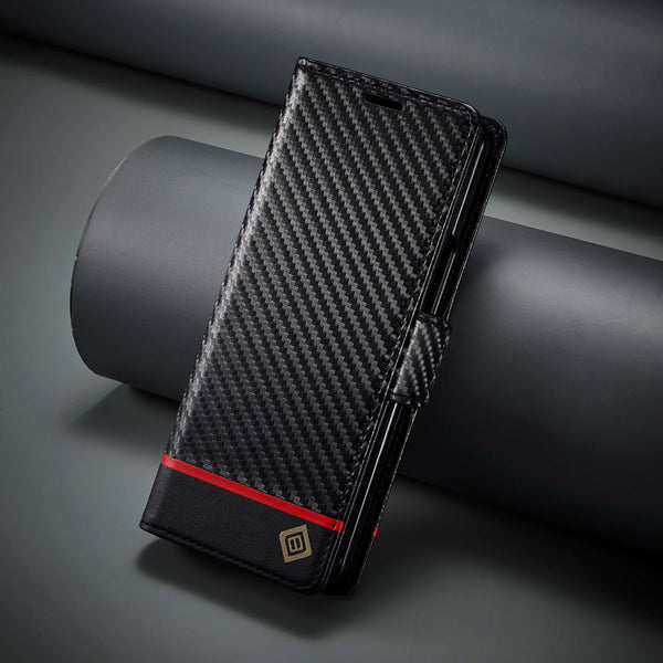 New Carbon Fiber-Textured Wallet Case With Card Holder For Samsung Galaxy Z Fold 6 5 Series