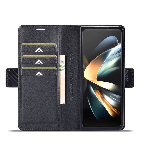 New Carbon Fiber-Textured Wallet Case With Card Holder For Samsung Galaxy Z Fold 6 5 Series