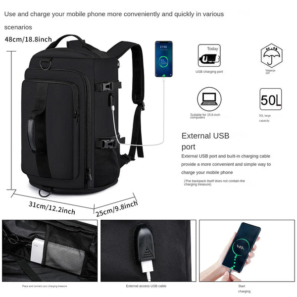 New Multifunctional Mountaineer Outdoors Fitness Travel Backpack USB Charging Laptop Bag