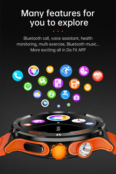 New Outdoor Rugged 3ATM Water-Resistant Smart Watch Fitness Tracker With Compass Flashlight