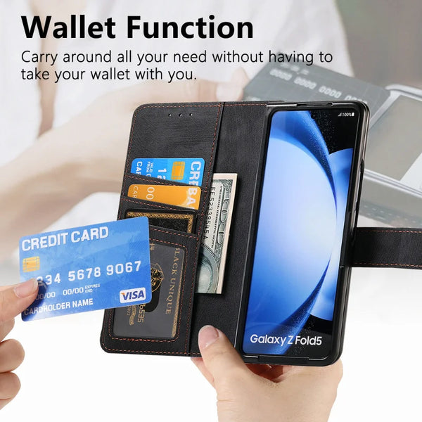 New Multifunctional Magnetic Leather Wallet Case With Zipper Flip Stand For Samsung Galaxy Z Fold 6 5 Series