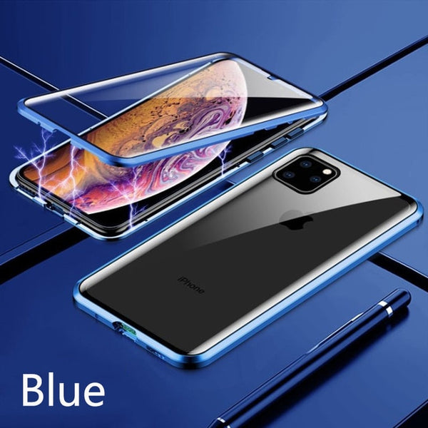 New Metal Magnetic Tempered Glass Protective Case For iPhone 11 Pro XS Max Series