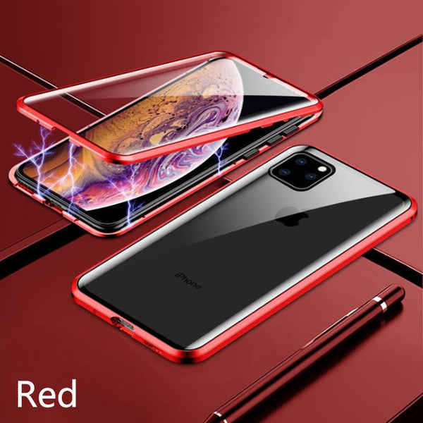 New Metal Magnetic Tempered Glass Protective Case For iPhone 11 Pro XS Max Series