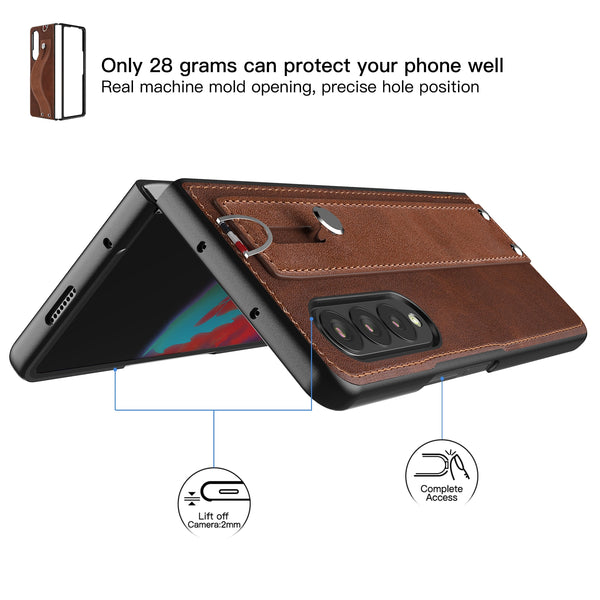 New Slim Lightweight Leather Protective Bumper Case With Hand Strap For Samsung Galaxy Z Fold 3 5G Series