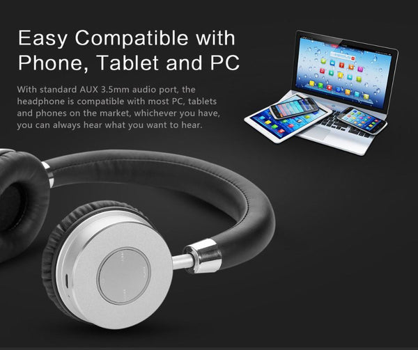 New Cushion-Fitted Wireless Bluetooth Remix Stereo Headphone for iPhones Androids Windows