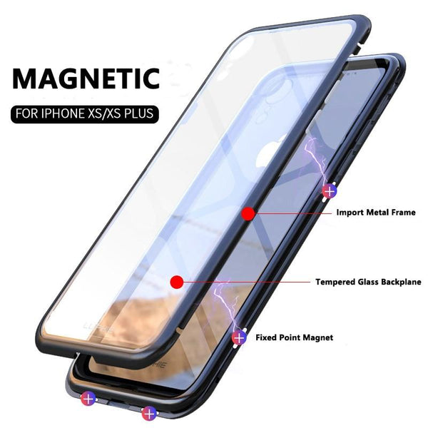 New Bulit-In Magnetic Luxury Anti-Shock Metal Frame Glass Case Cover F